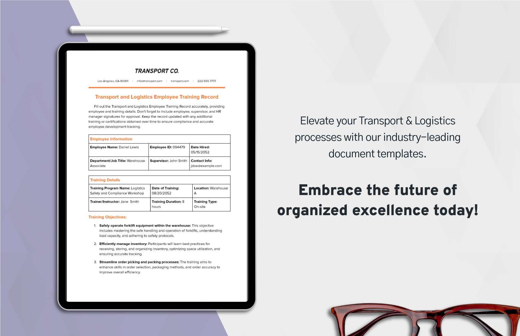 Transport and Logistics Employee Training Record Template