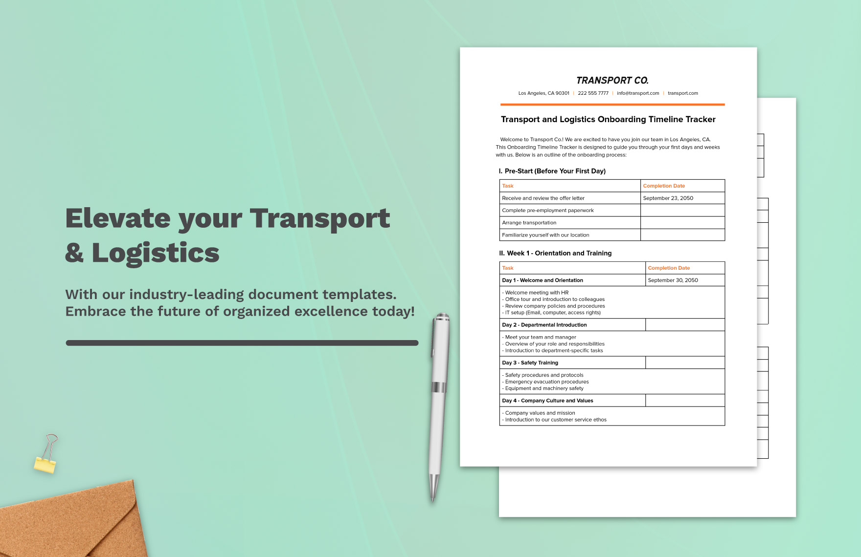 Transport and Logistics Onboarding Timeline Tracker Template