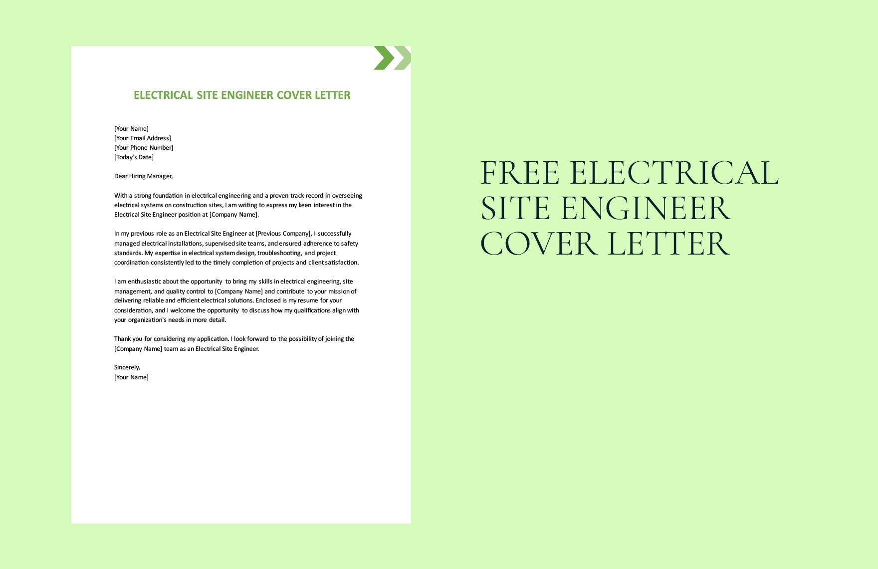 Electrical Site Engineer Cover Letter in Word, Google Docs, PDF