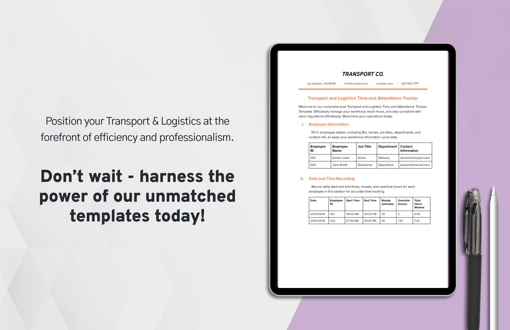 Transport and Logistics Time and Attendance Tracker Template