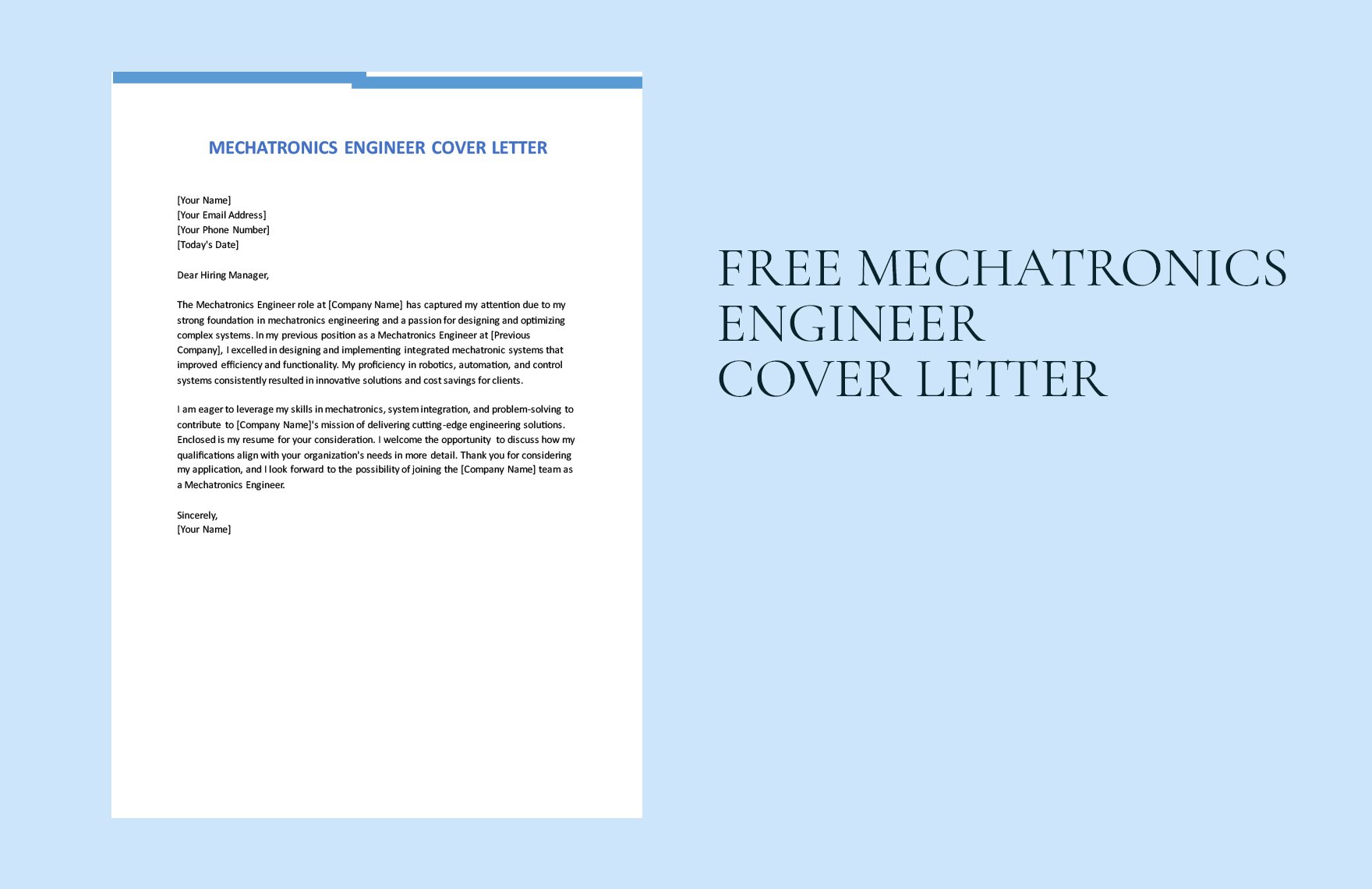 Mechatronics Engineer Cover Letter in Word, Google Docs, PDF