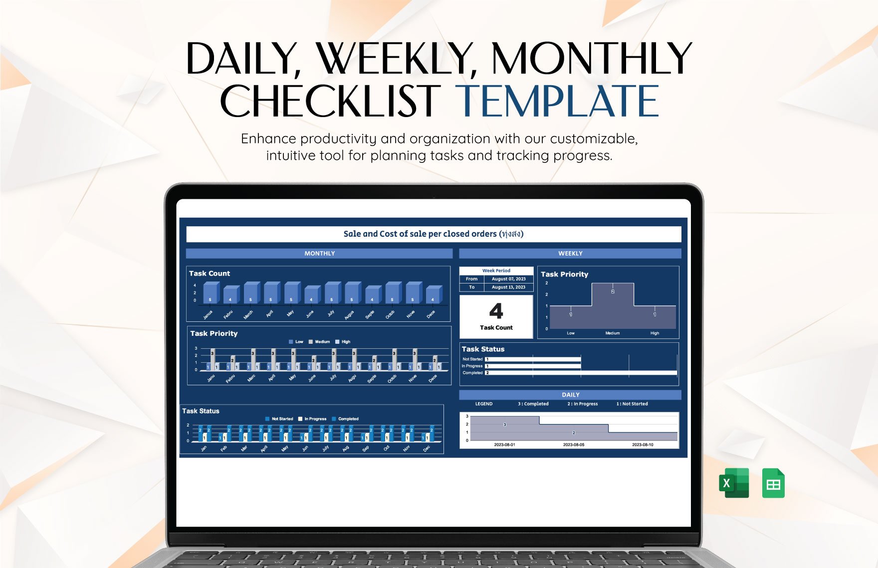 Free Daily, Weekly, Monthly Checklist Template in Excel, Google Sheets