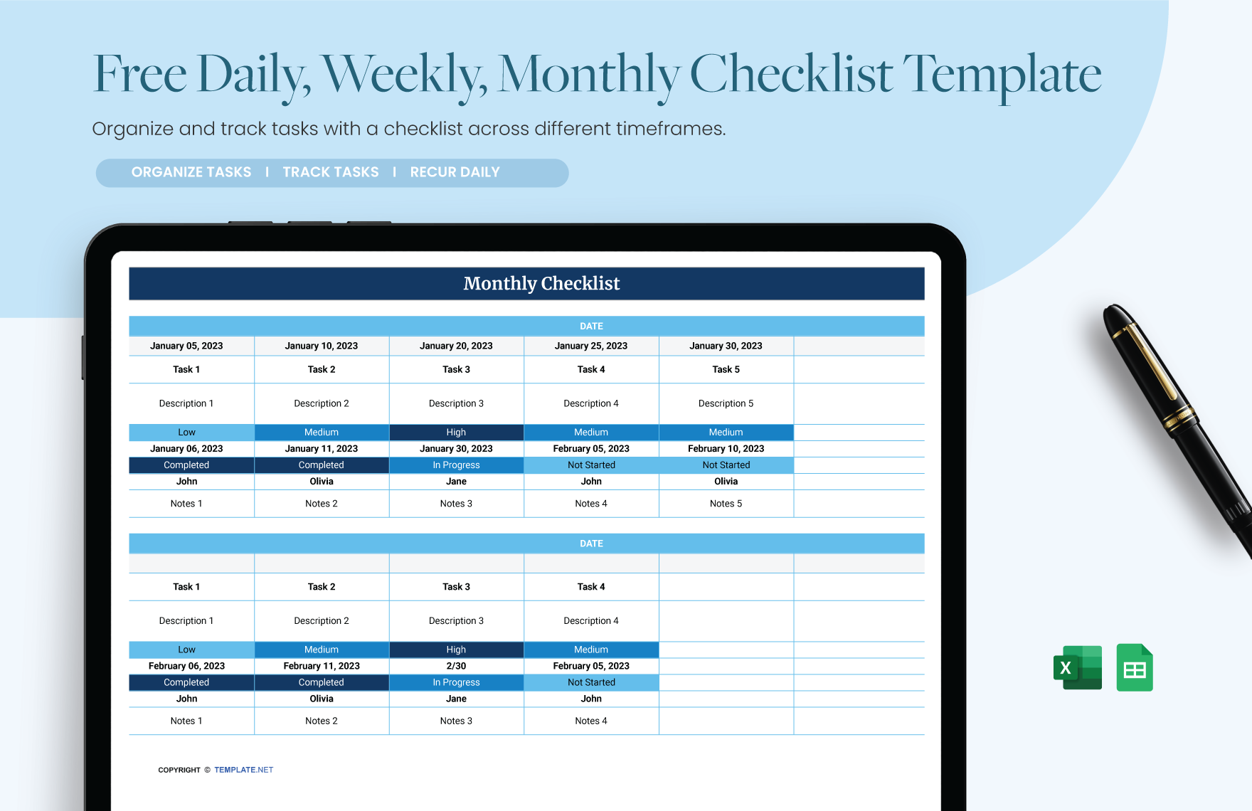 Free Daily, Weekly, Monthly Checklist Template - Download in Excel ...