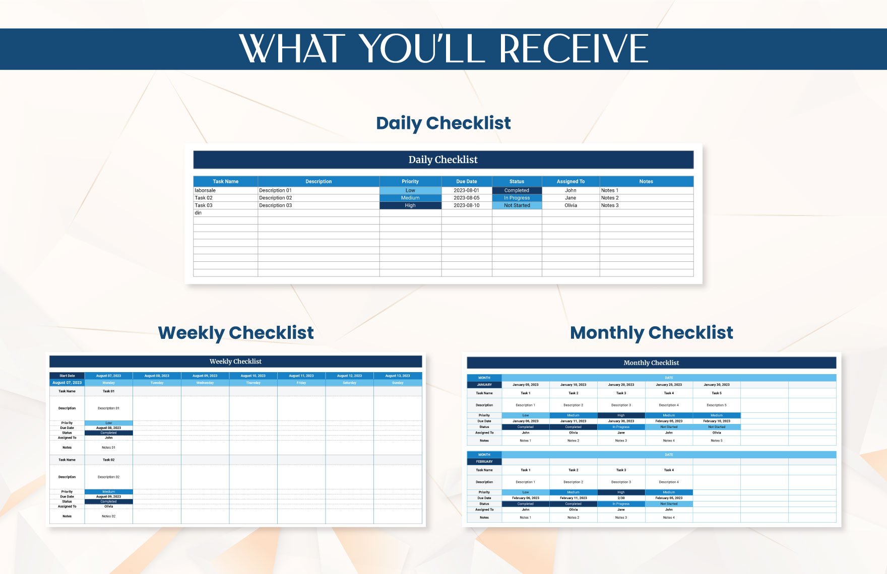 Daily, Weekly, Monthly Checklist Template