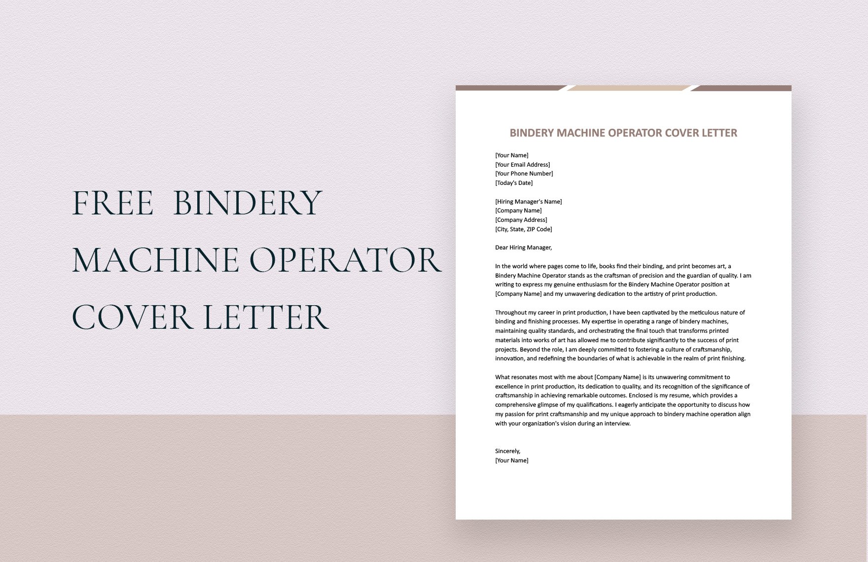 Bindery Machine Operator Cover Letter