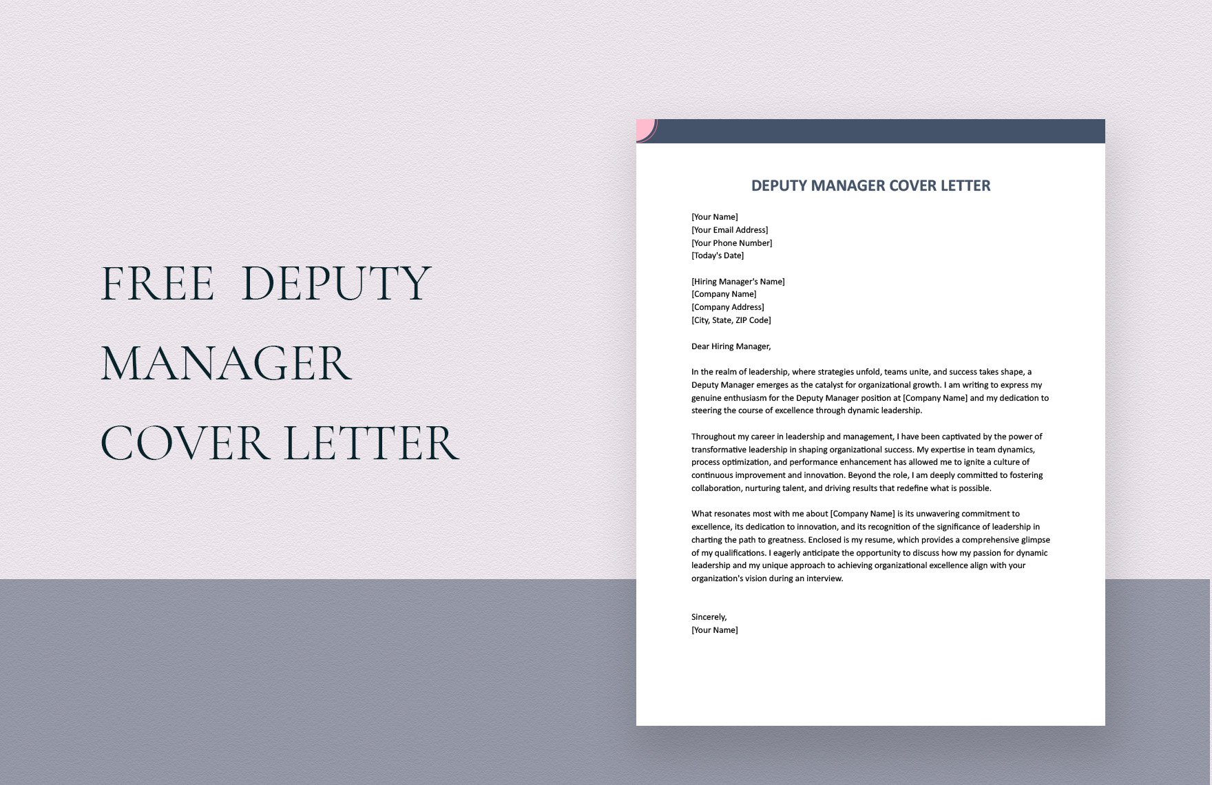 Deputy Manager Cover Letter