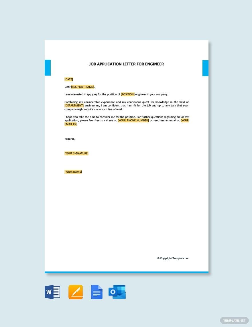 Job Application Letter For Engineer Template