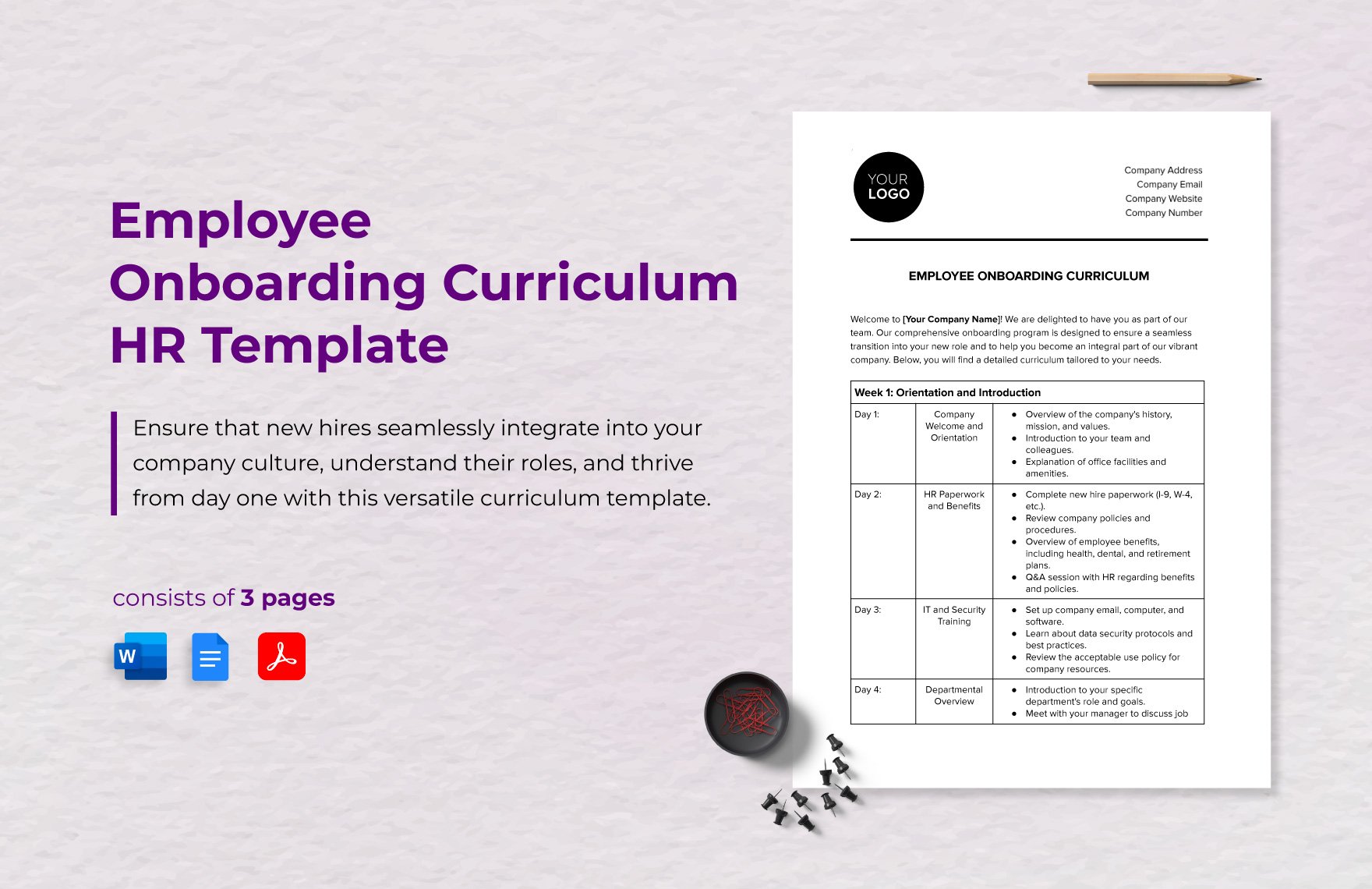 Employee Onboarding Curriculum HR Template in Word, Google Docs, PDF