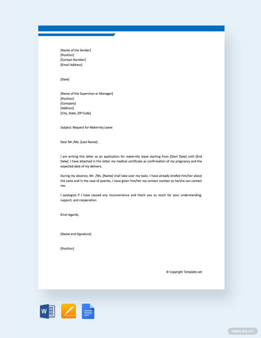 Maternity Leave Request Letter in Word, Google Docs, PDF, Apple Pages