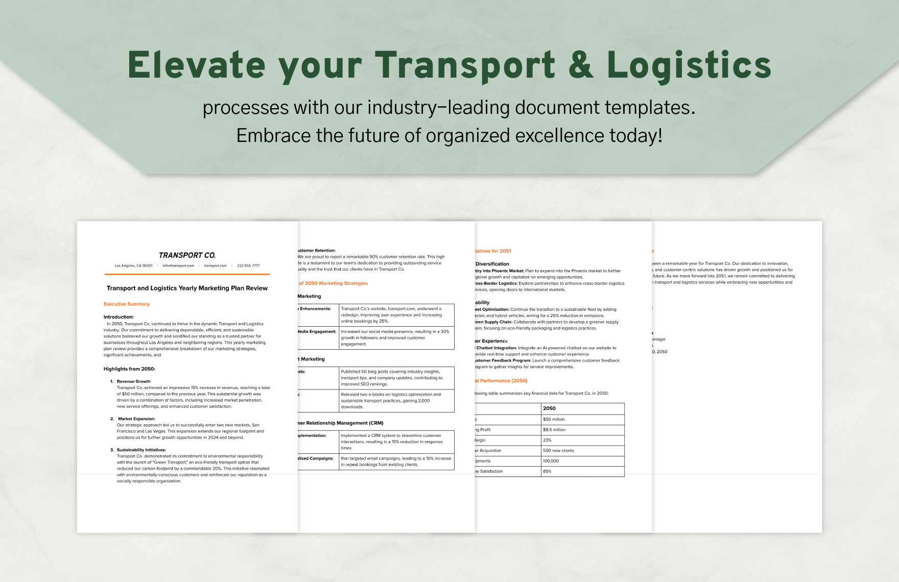Transport and Logistics Yearly Marketing Plan Review Template