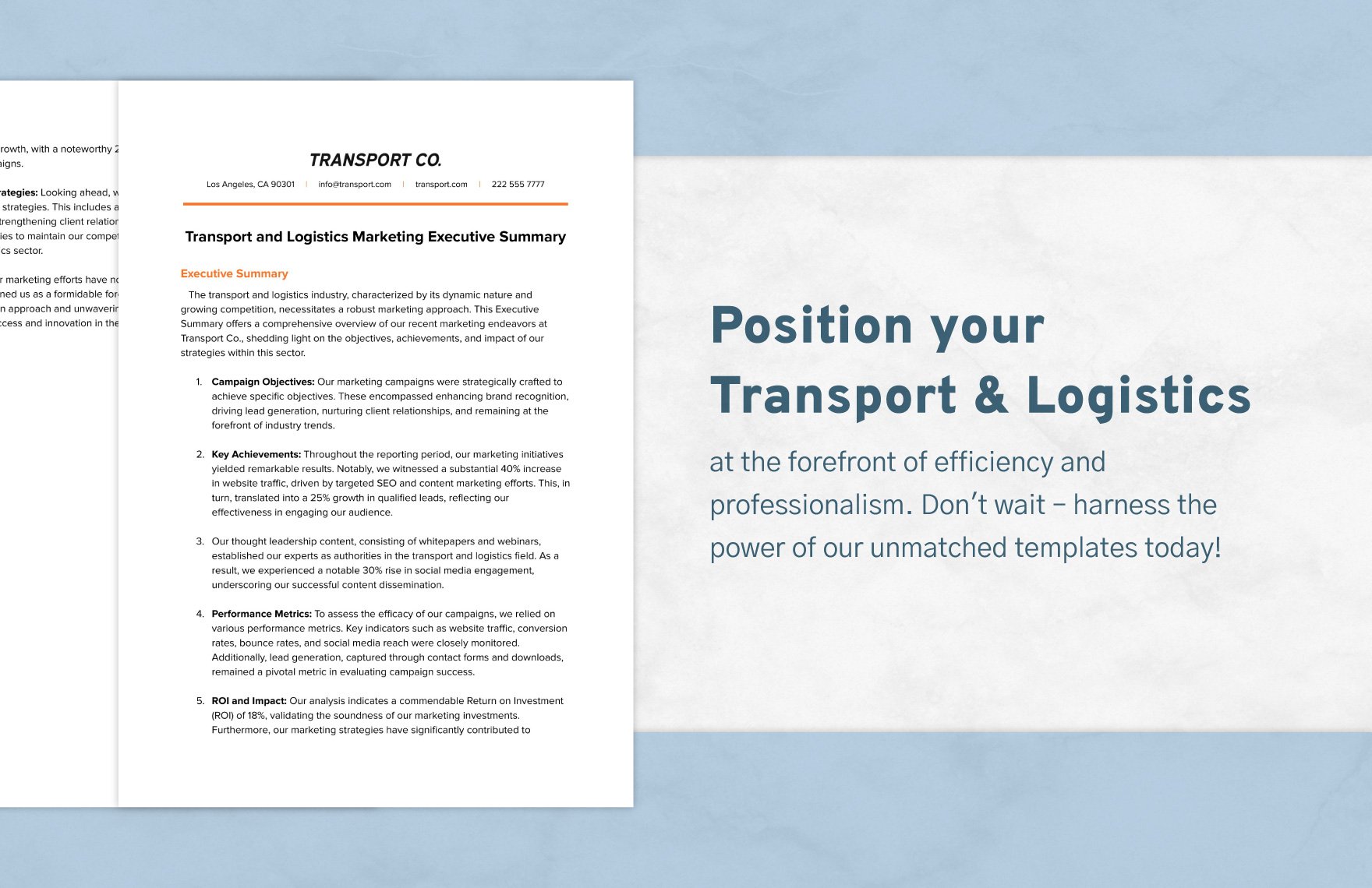Transport and Logistics Marketing Executive Summary Template