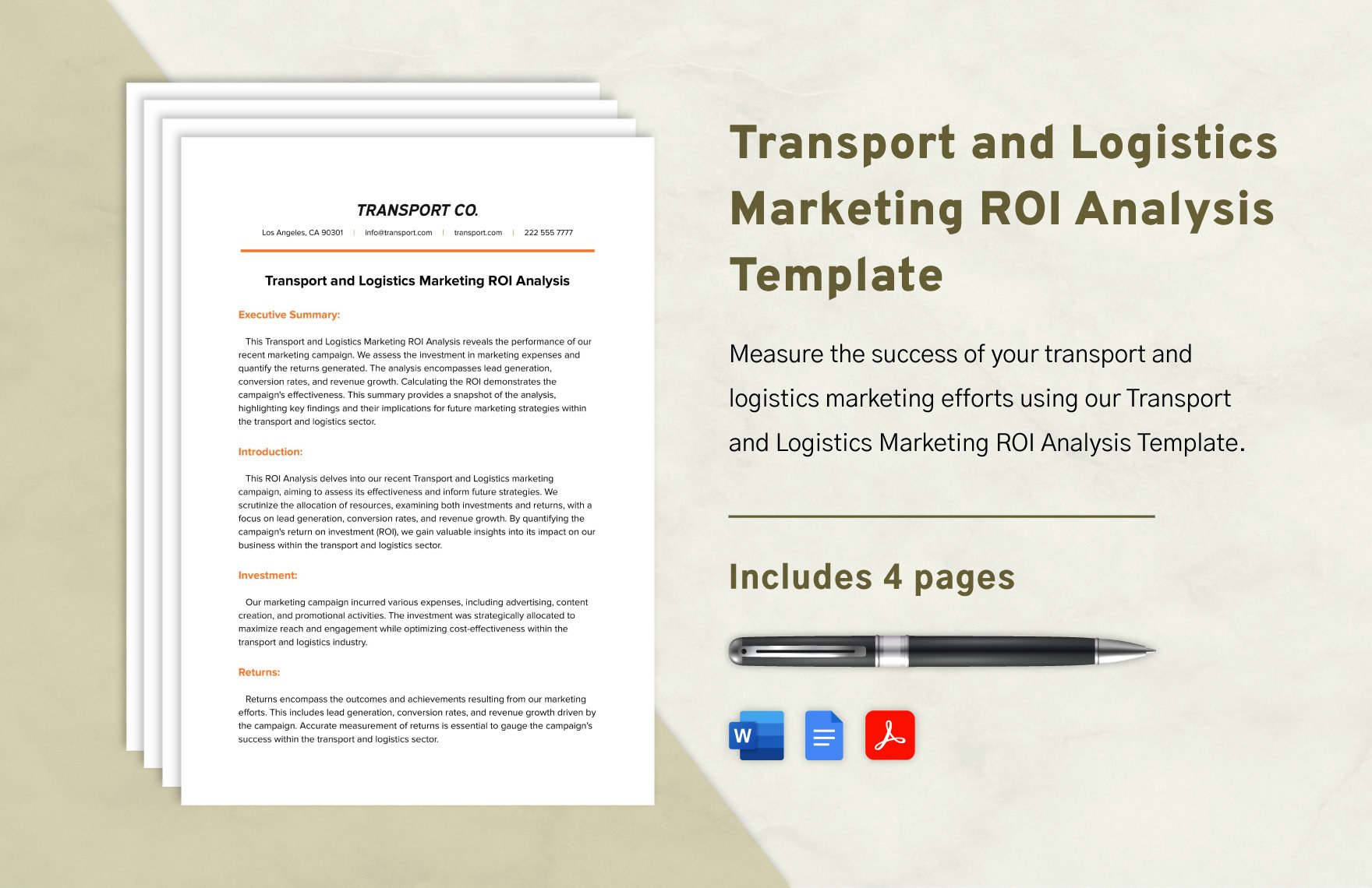 Transport and Logistics Marketing ROI Analysis Template