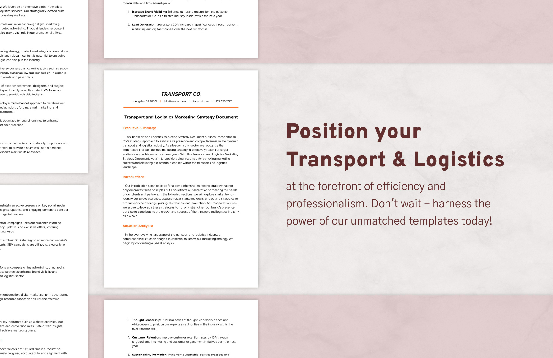 Transport and Logistics Marketing Strategy Document Template
