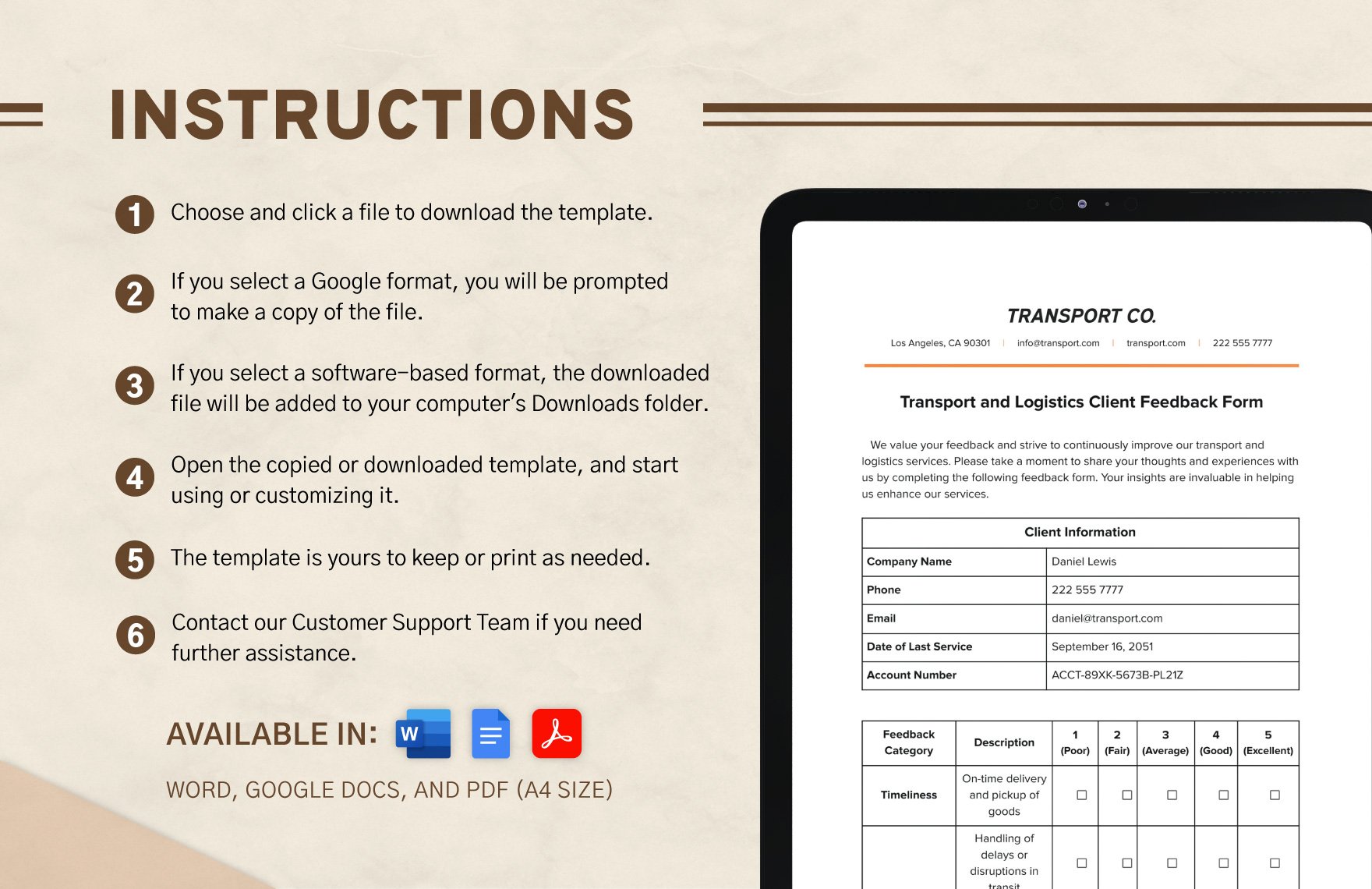 Transport and Logistics Client Feedback Form Template