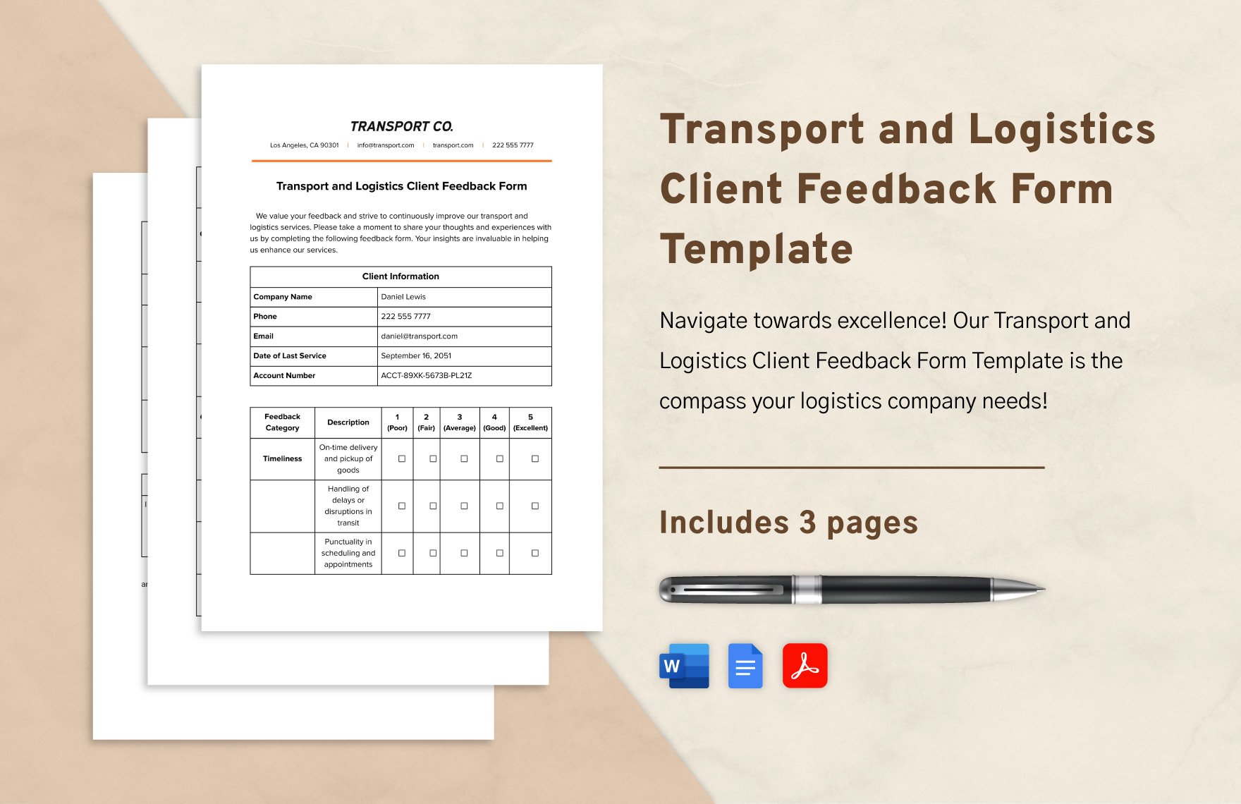 Transport and Logistics Client Feedback Form Template in Word, Google Docs, PDF