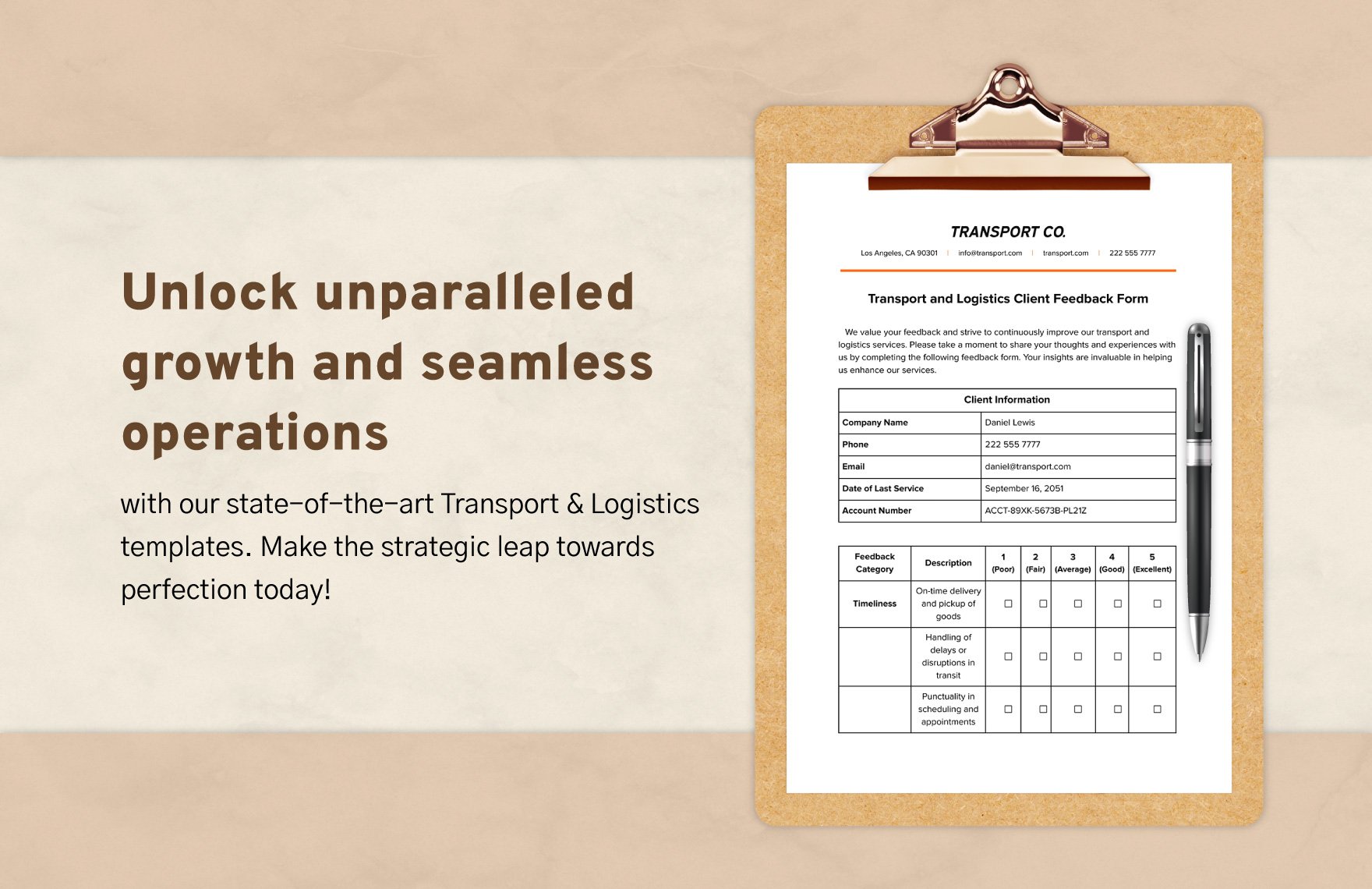 Transport and Logistics Client Feedback Form Template