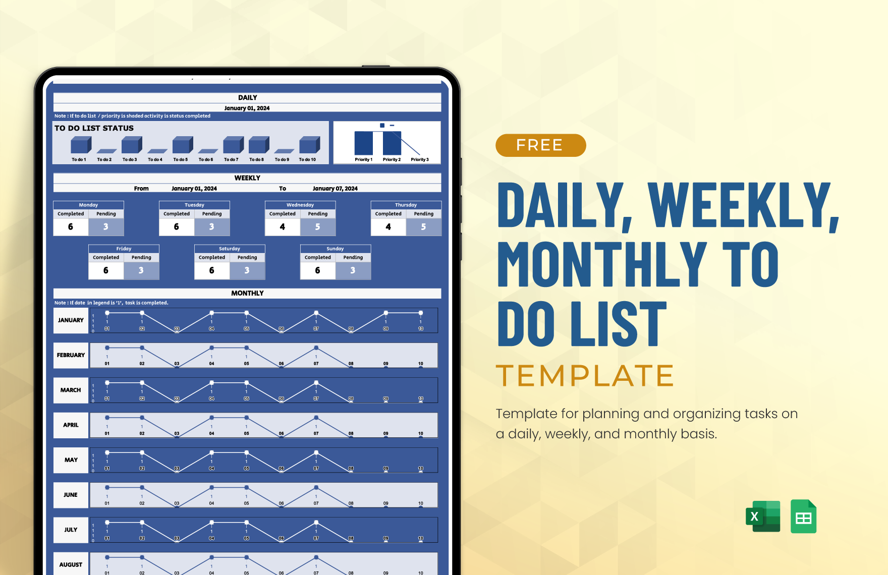 Daily, Weekly, Monthly To Do List Template