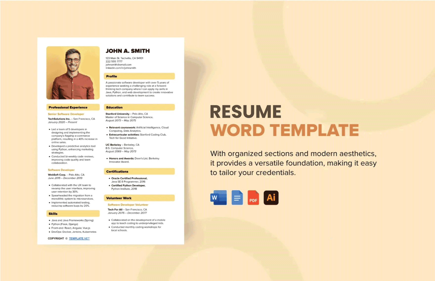 Free Resume Word Template in Word, Google Docs, PDF, Illustrator