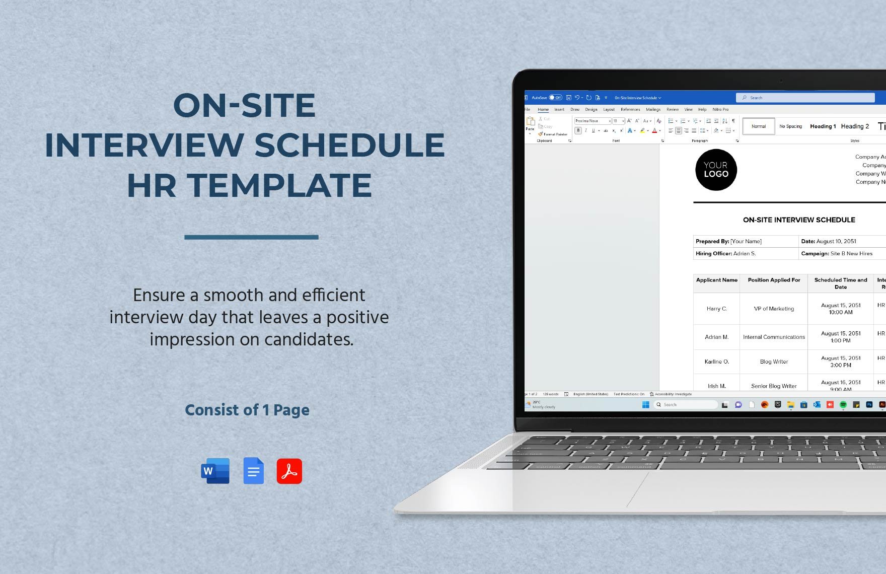 On-site Interview Schedule HR Template in Word, Google Docs, PDF