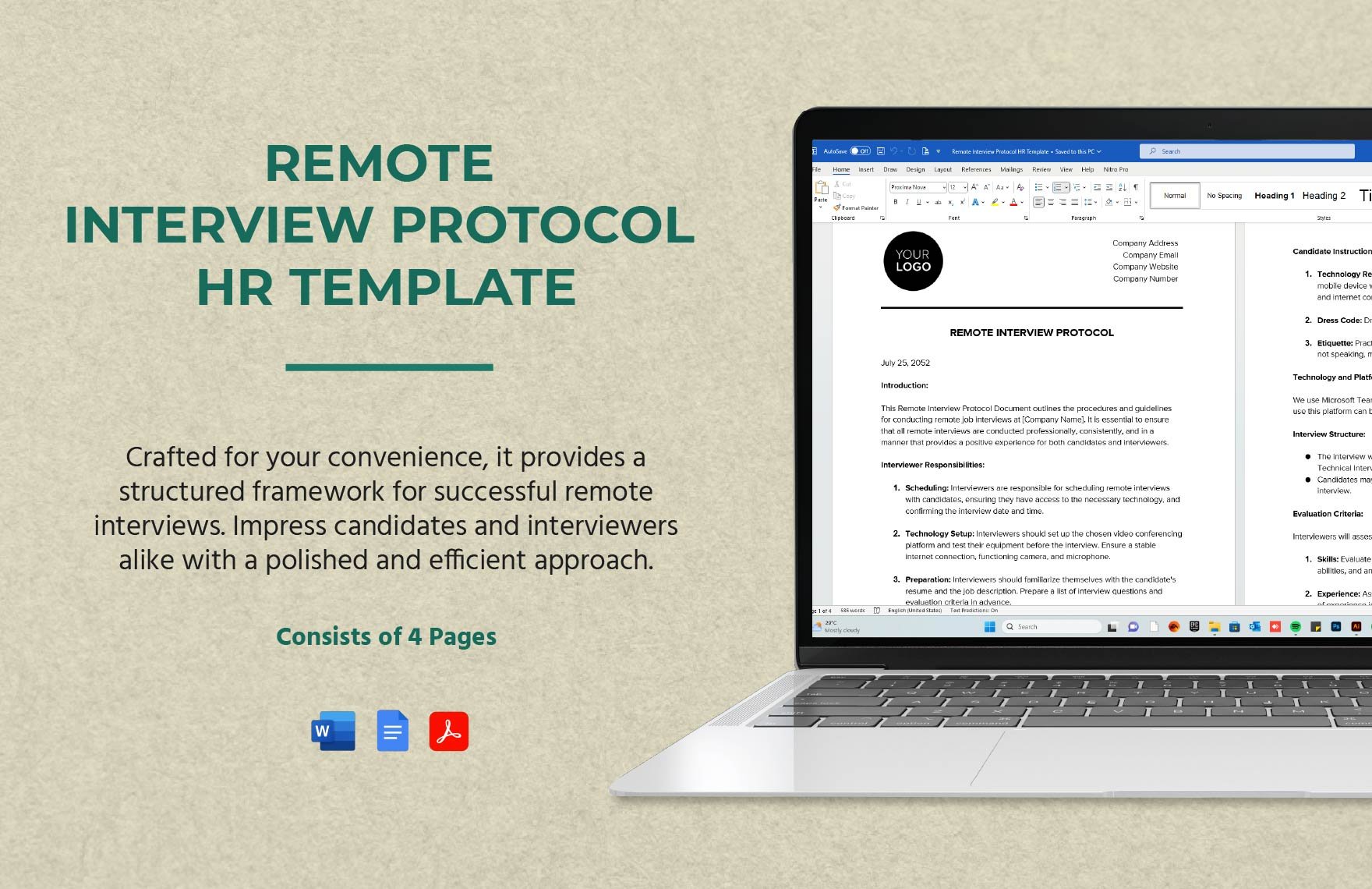 Remote Interview Protocol HR Template in Word, Google Docs, PDF