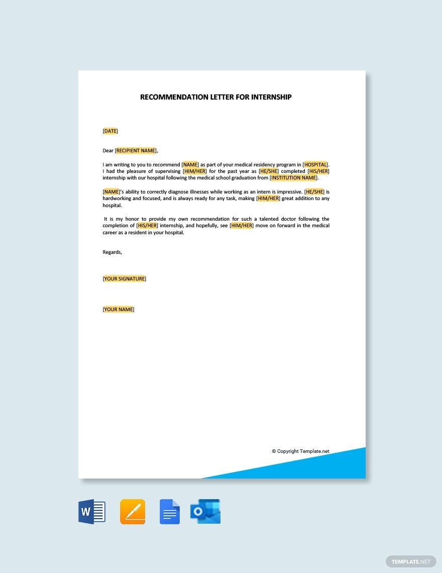 Free Recommendation Letter For Internship Completion Template