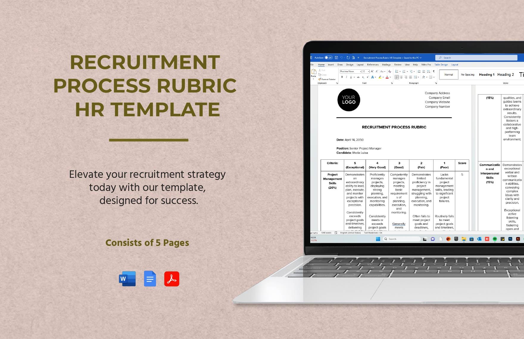 Recruitment Process Rubric HR Template in Word, Google Docs, PDF