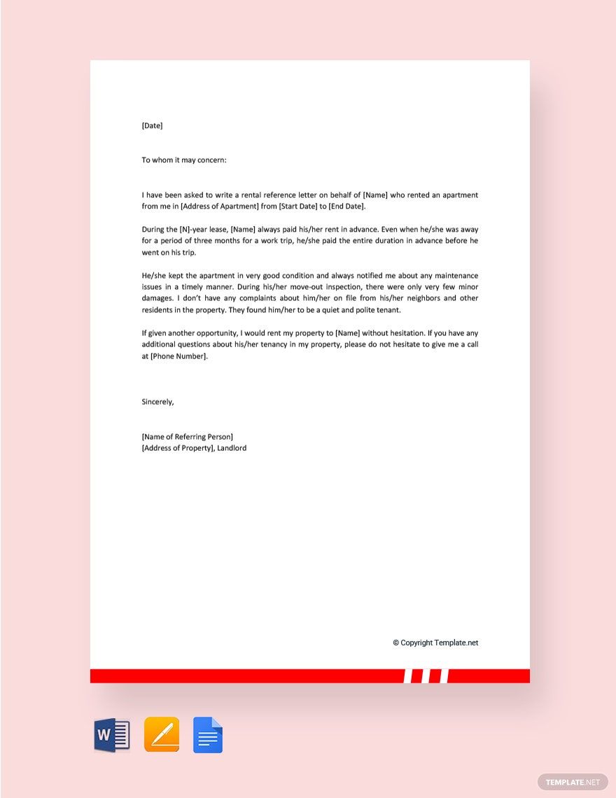 Free Business Reference Letter for Apartment Template