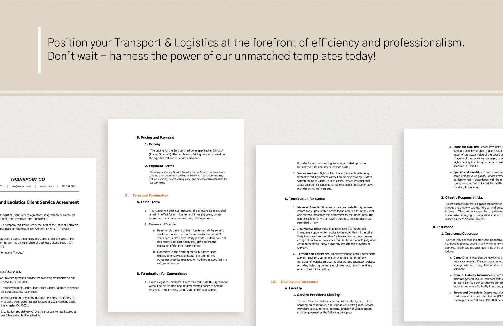 Transport and Logistics Client Service Agreement Template
