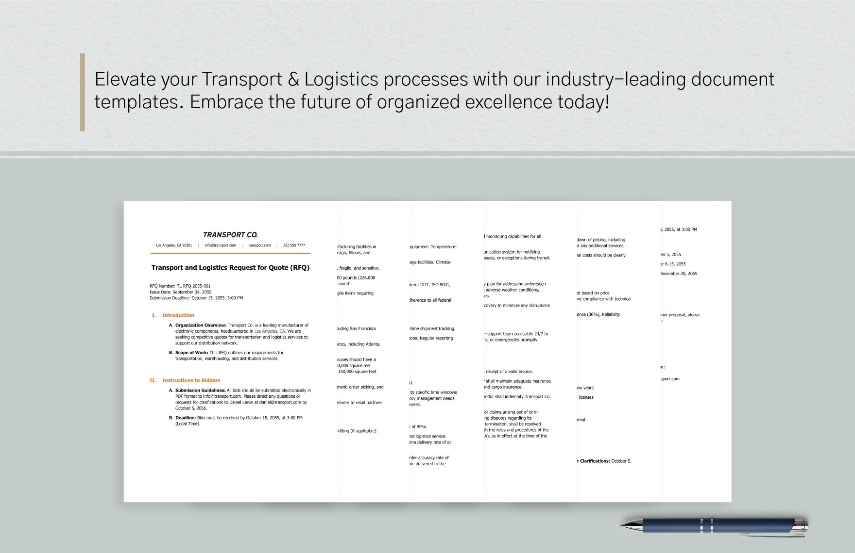 Transport and Logistics Request for Quote (RFQ) Template