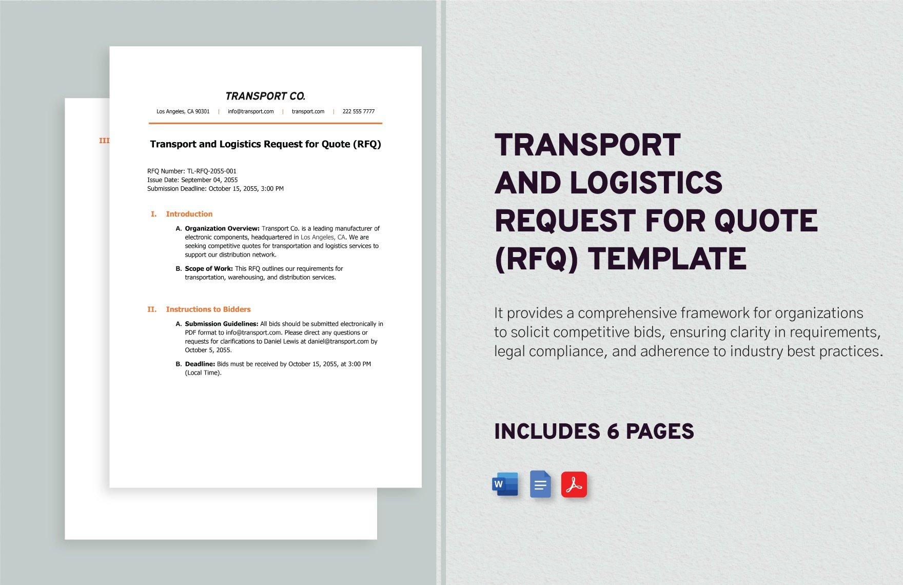 Transport and Logistics Request for Quote (RFQ) Template