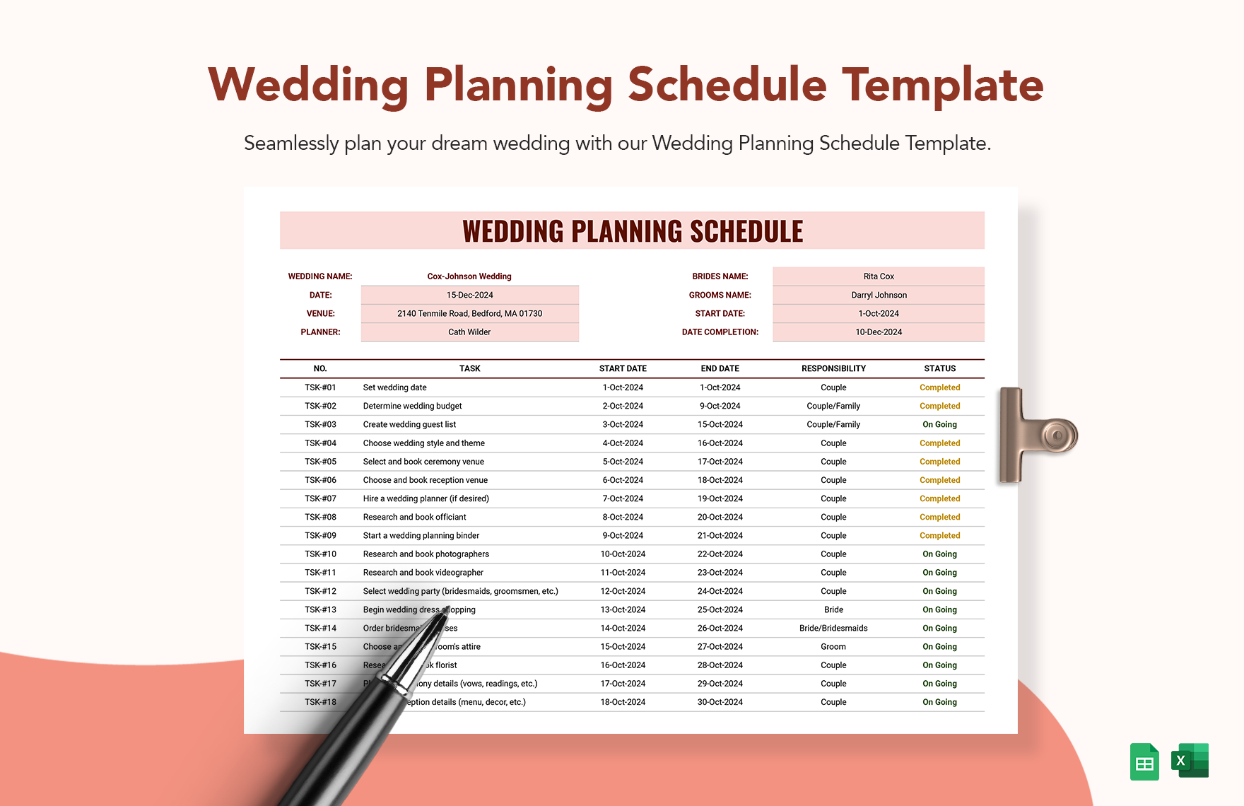 Wedding Planning Schedule Template