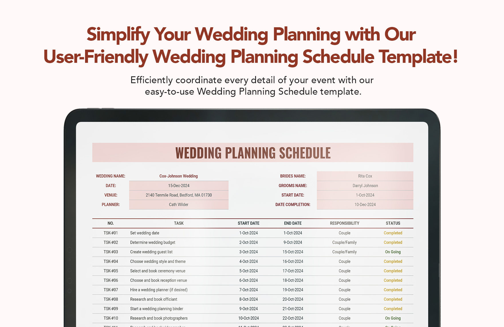 Wedding Planning Schedule Template
