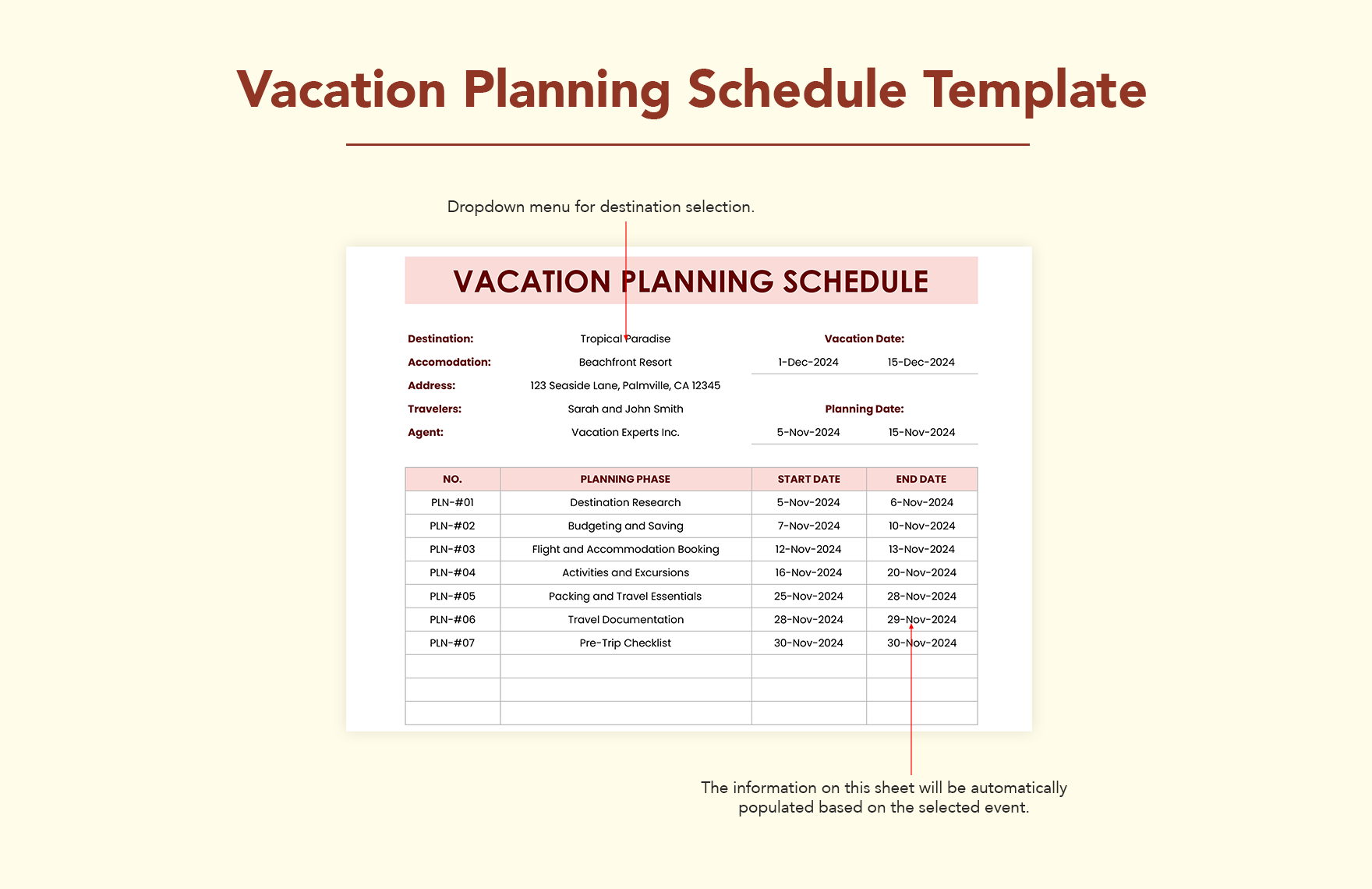 Vacation Planning Schedule Template