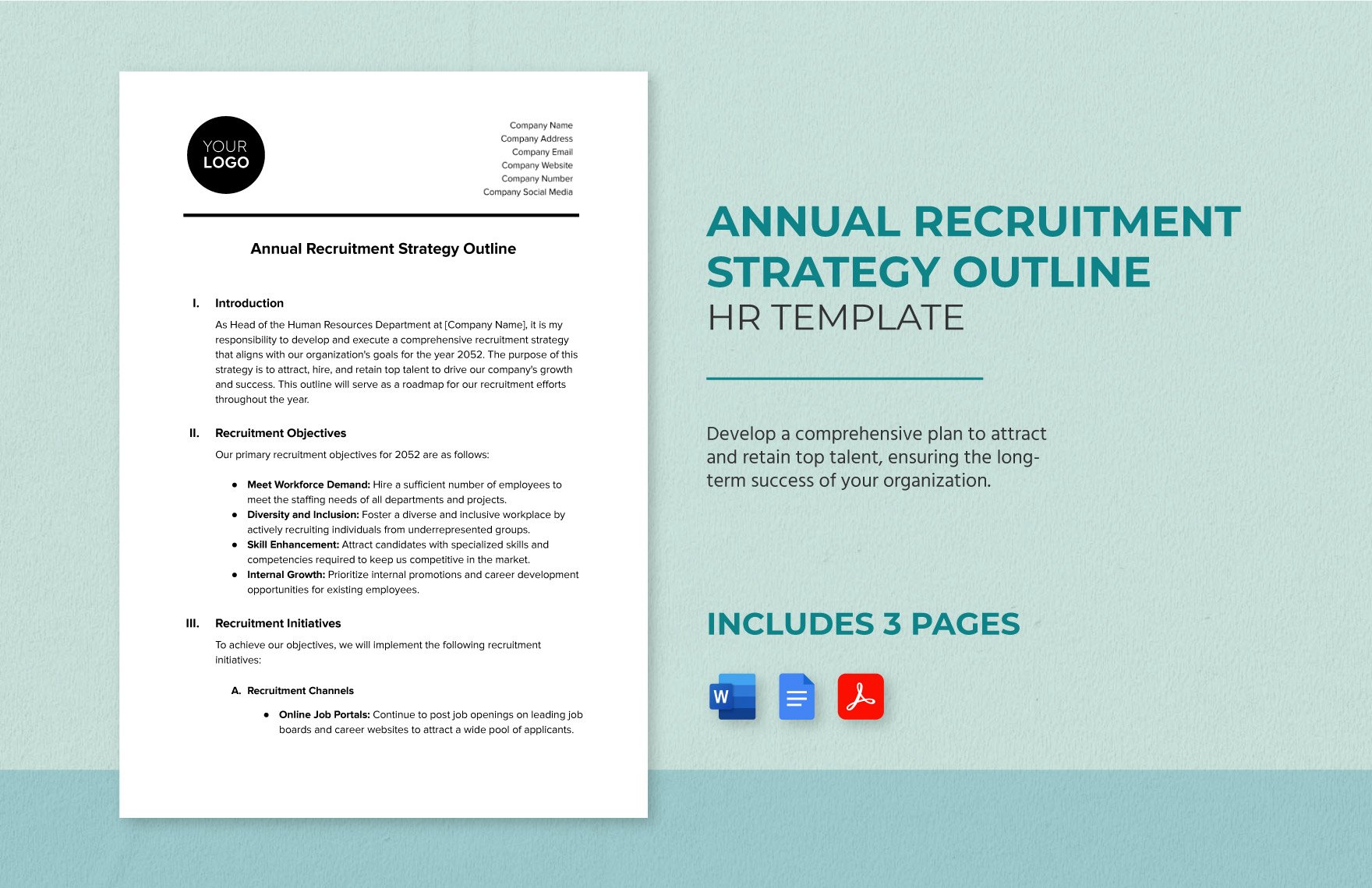Annual Recruitment Strategy Outline HR Template in Word, Google Docs, PDF