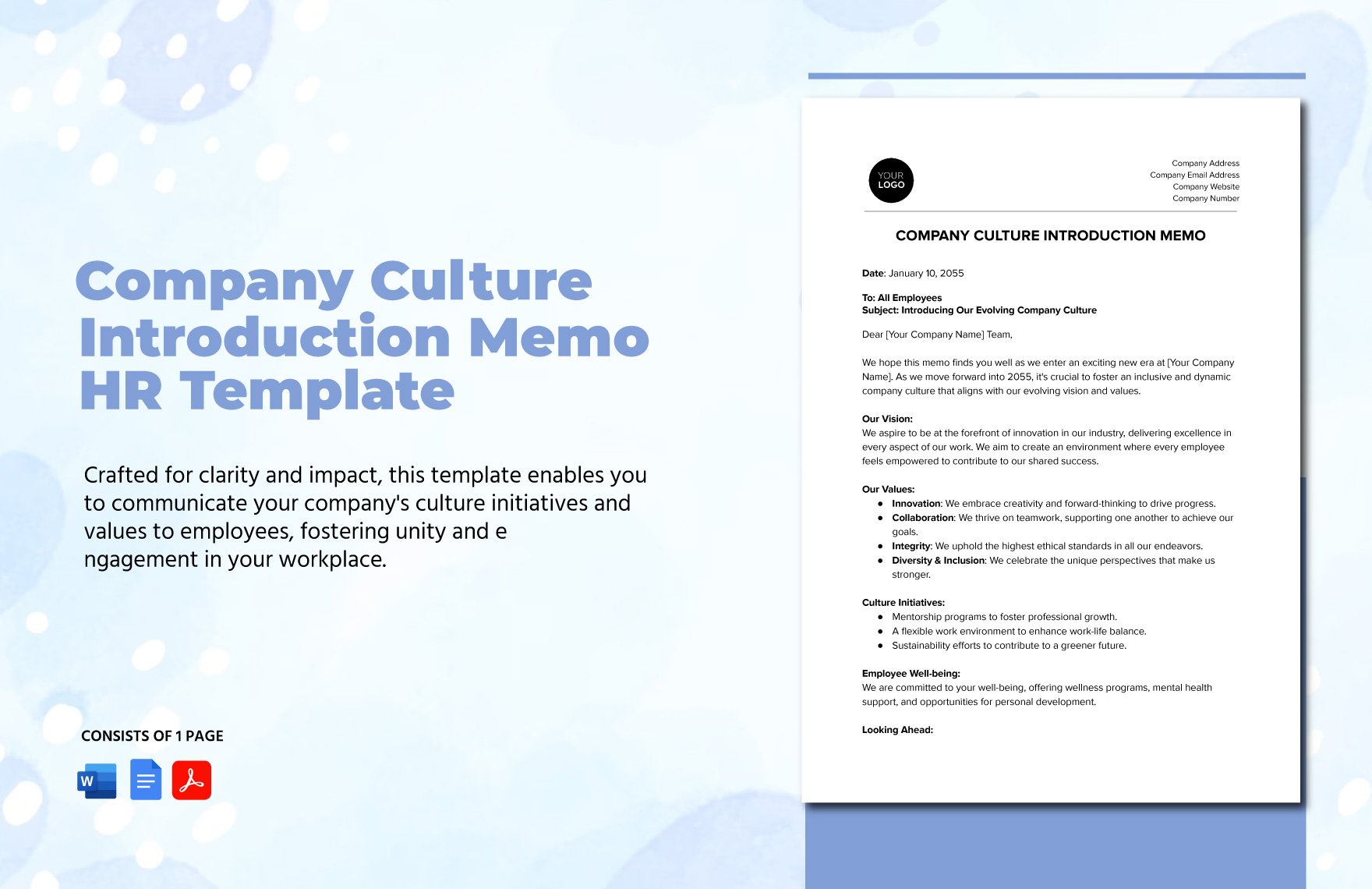 Company Culture Introduction Memo HR Template in Word, Google Docs, PDF