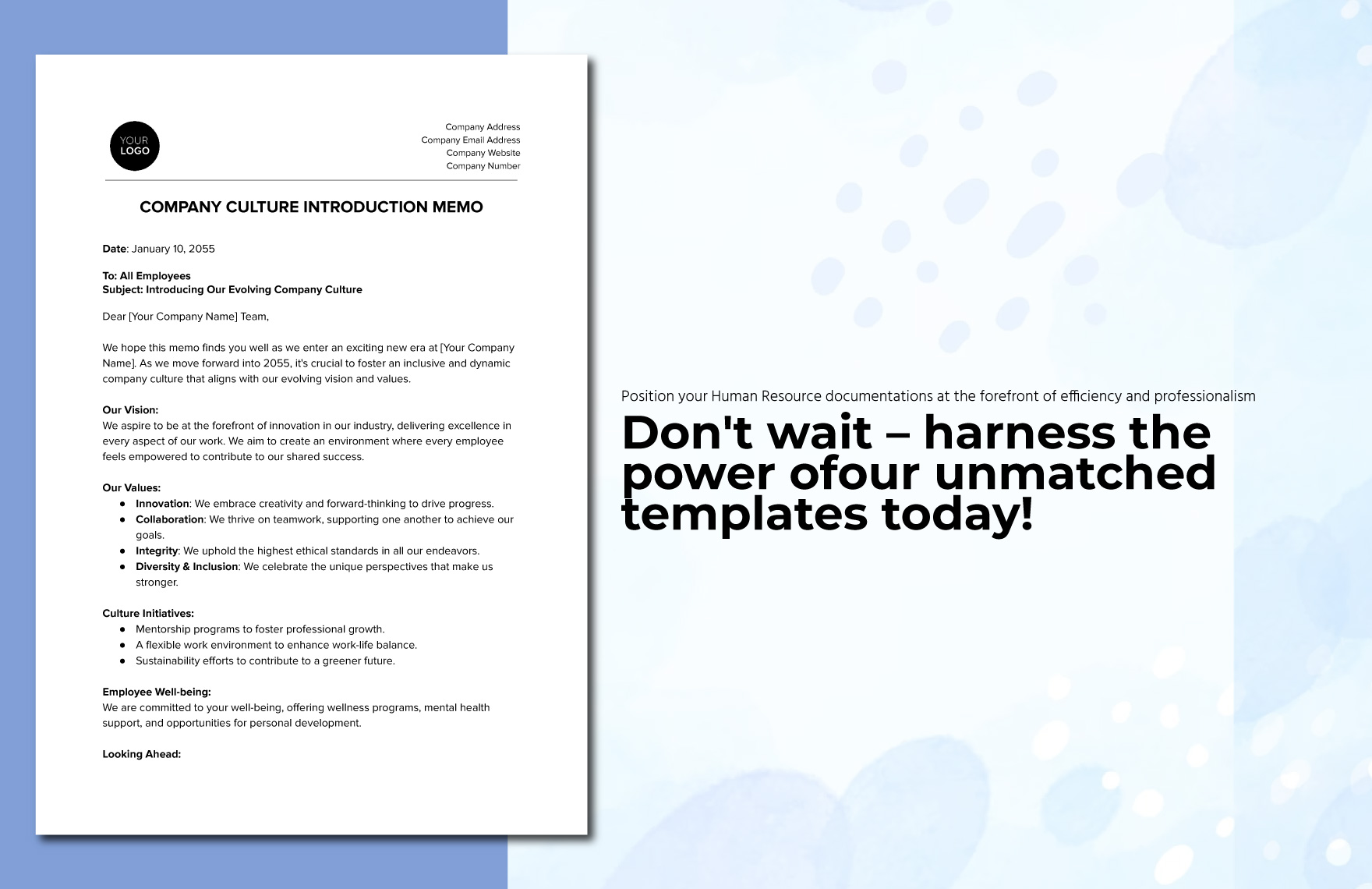Company Culture Introduction Memo HR Template