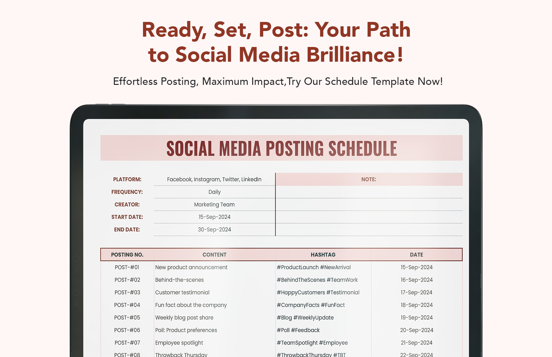 Social Media Posting Schedule Template