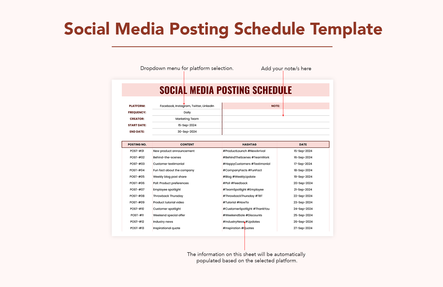 Social Media Posting Schedule Template