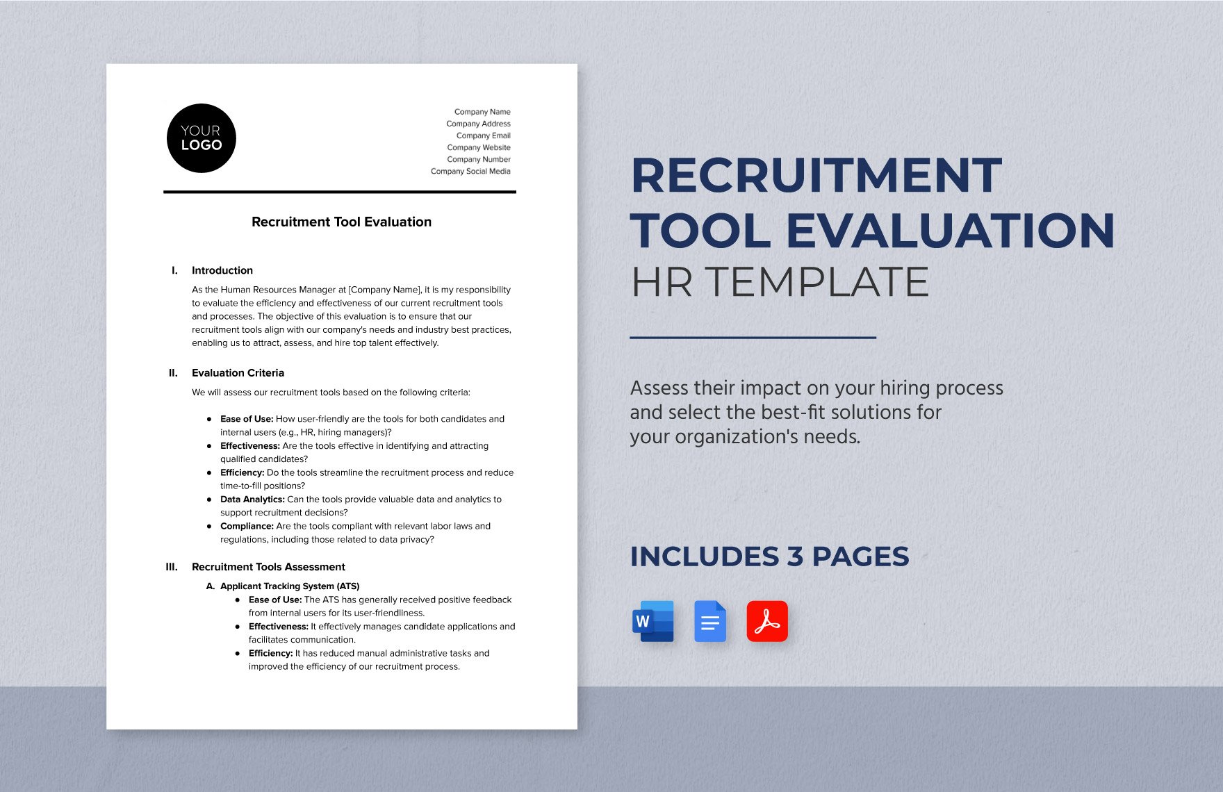 Recruitment Tool Evaluation HR Template in Word, Google Docs, PDF