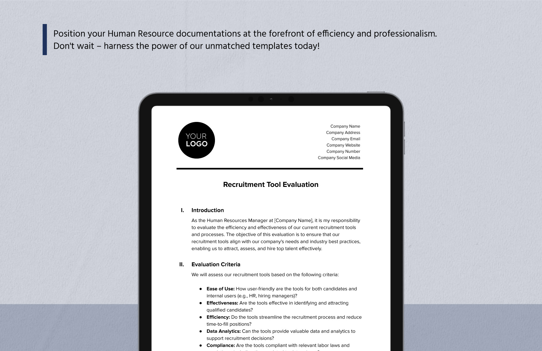 Recruitment Tool Evaluation HR Template