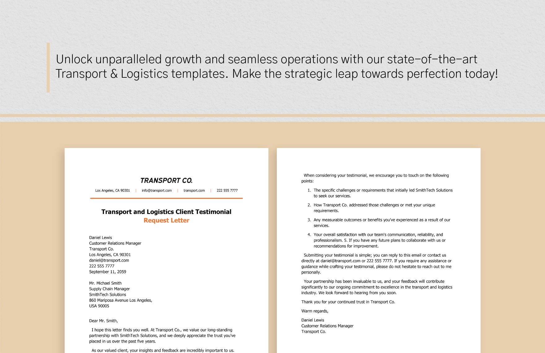 Transport and Logistics Client Testimonial Request Letter Template