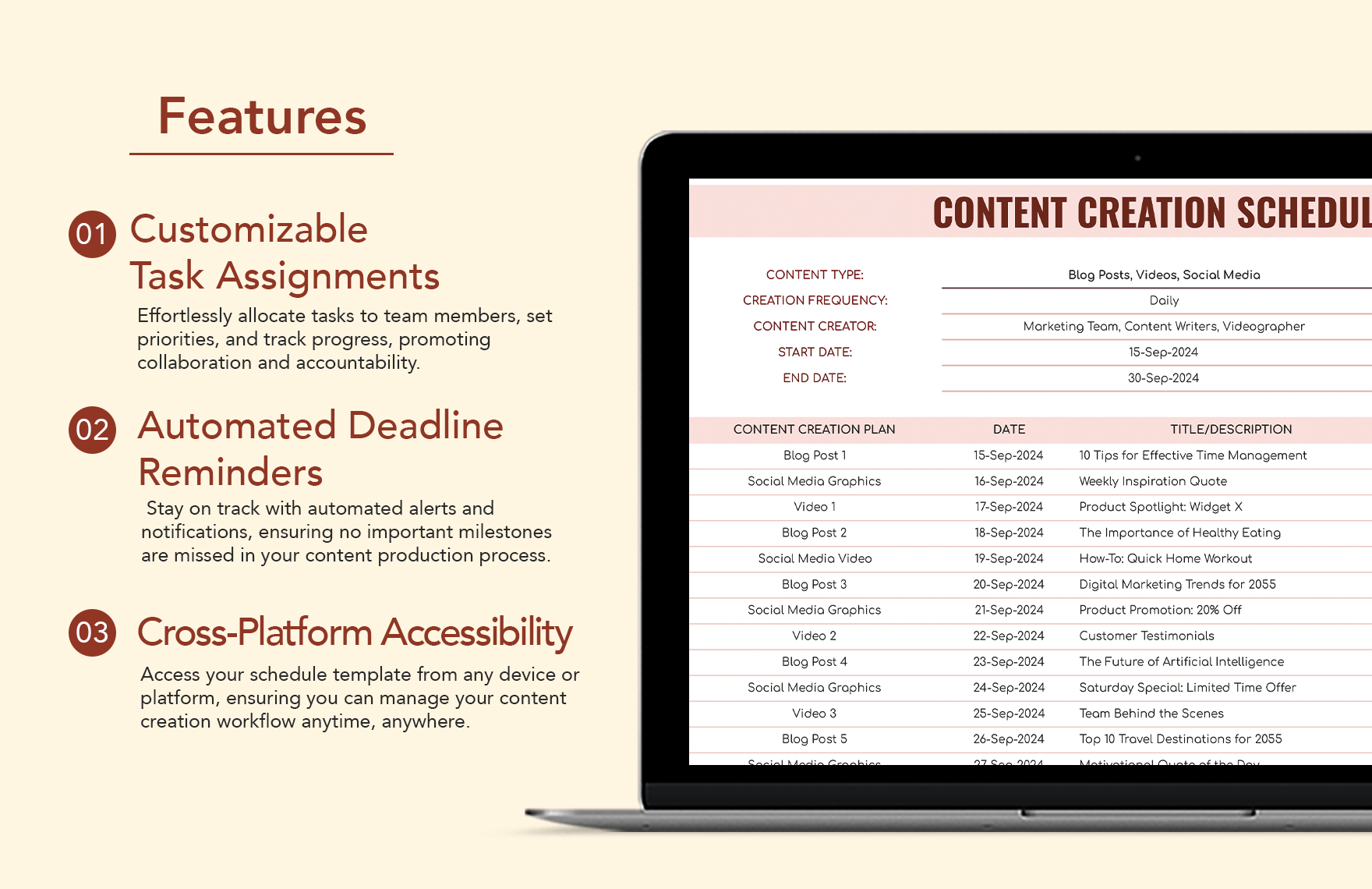 Content Creation Schedule Template