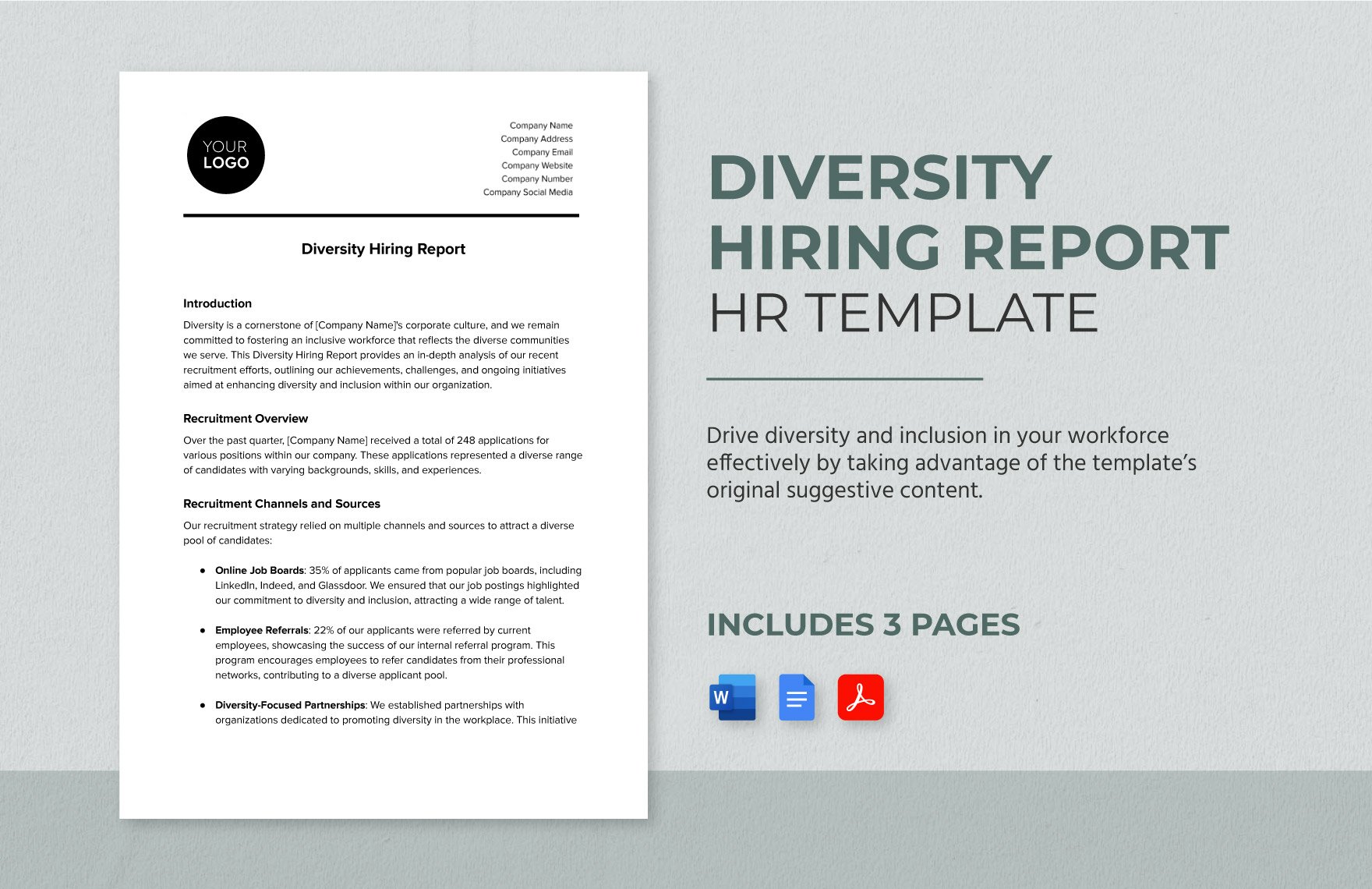 Diversity Hiring Report HR Template in Word, Google Docs, PDF