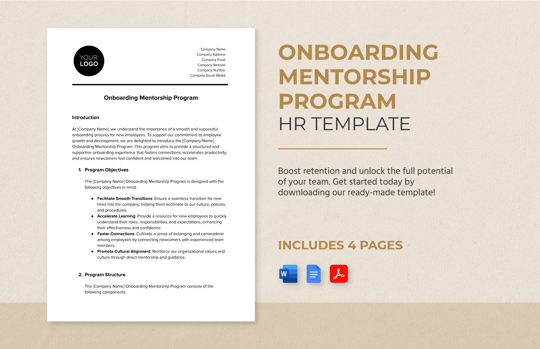 Onboarding Mentorship Program HR Template in Word, Google Docs, PDF