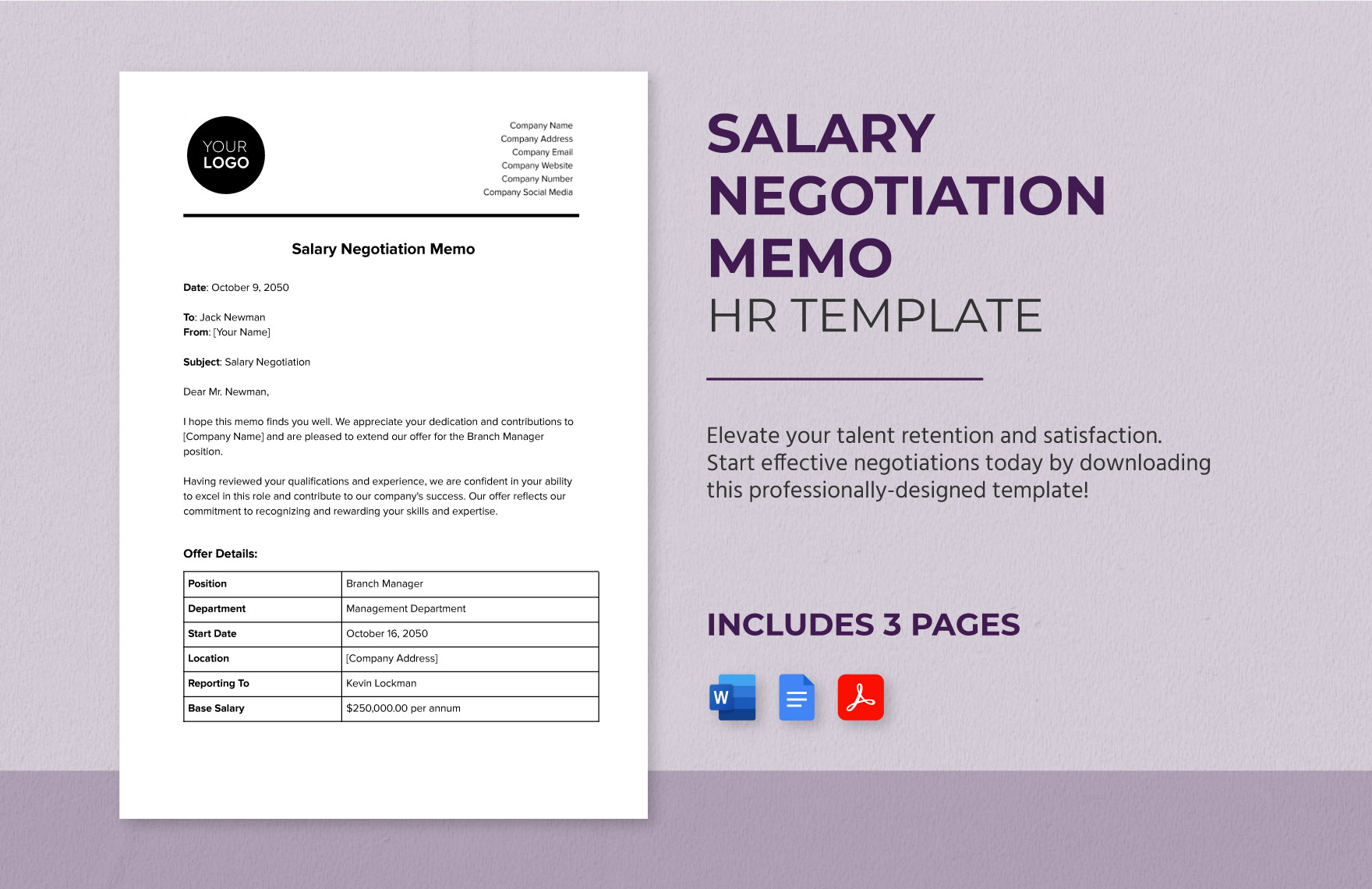 Salary Negotiation Memo HR Template Download in Word, Google Docs