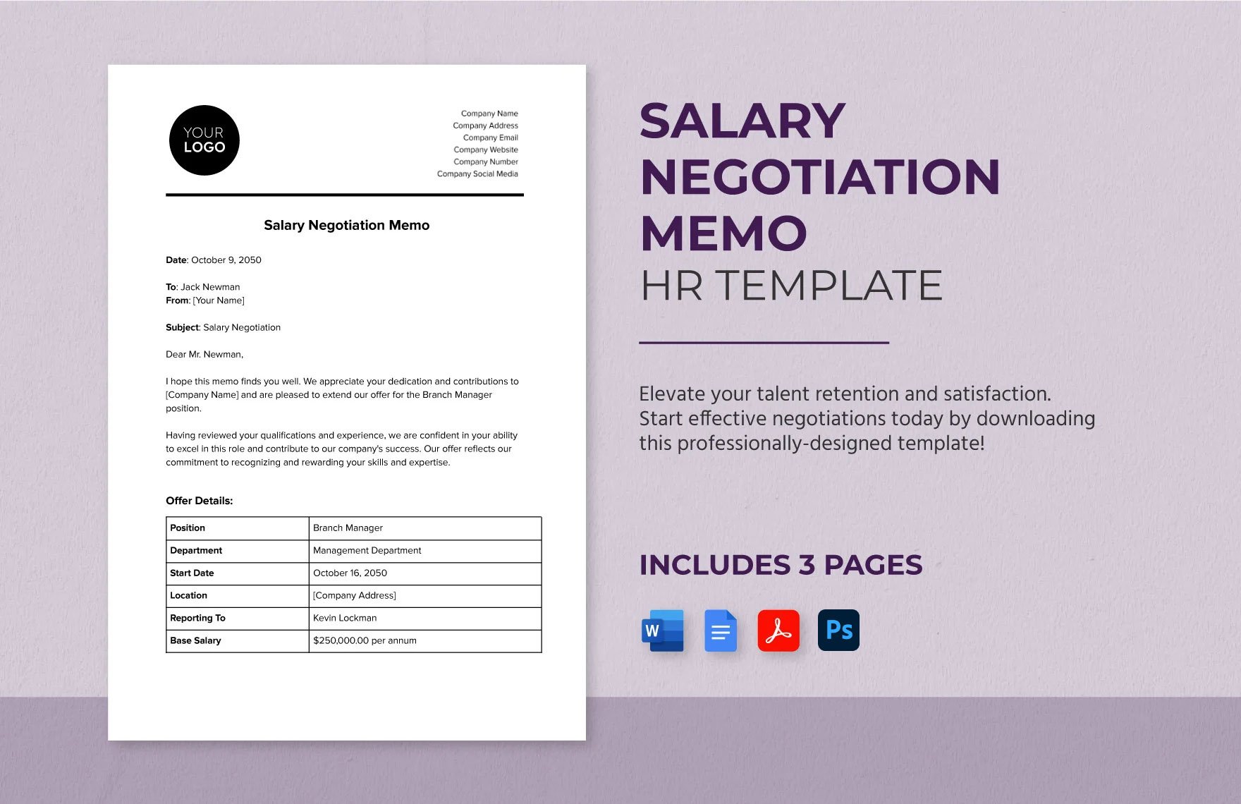 Salary Negotiation Memo HR Template