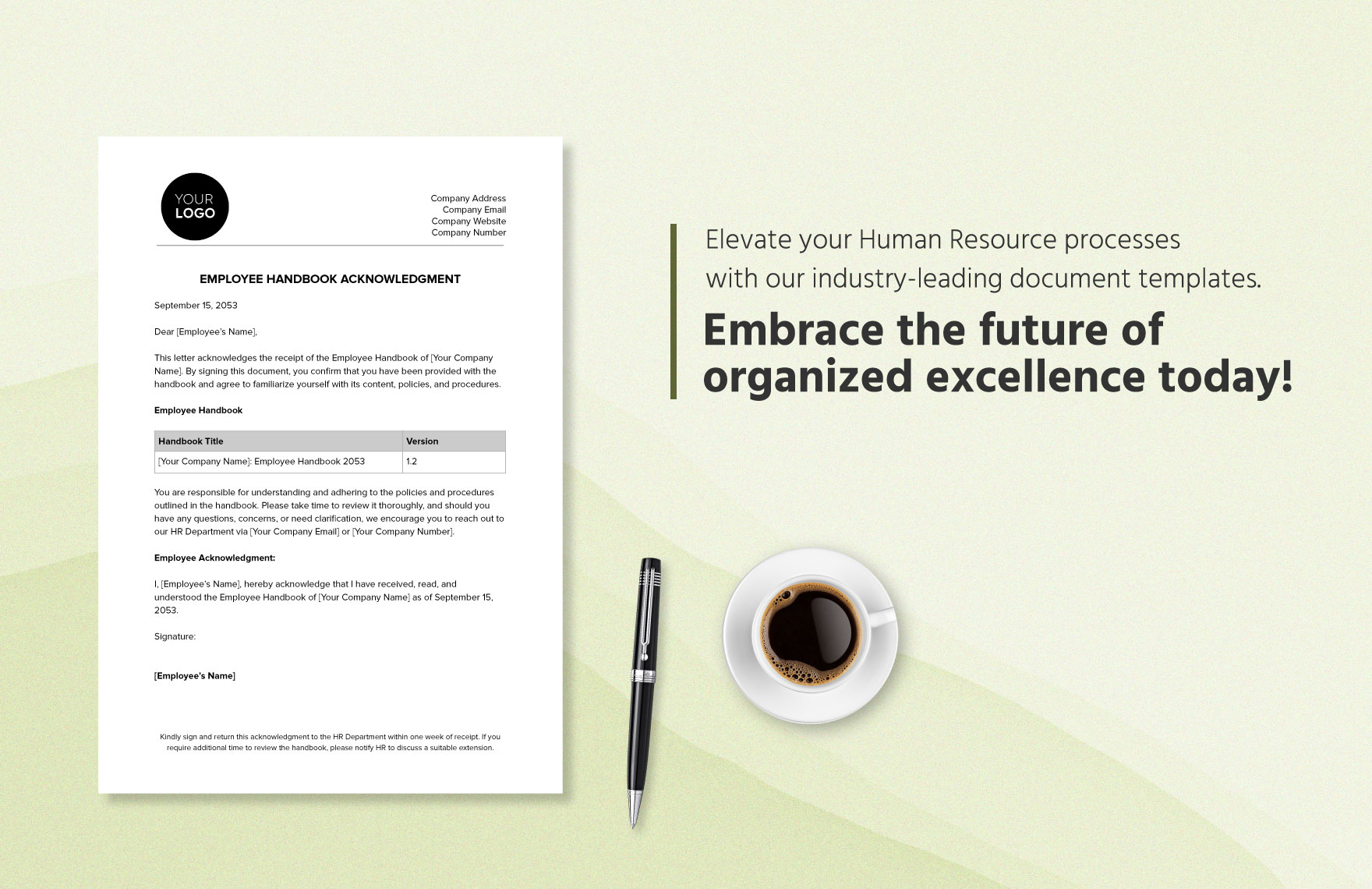 Employee Handbook Acknowledgment HR Template