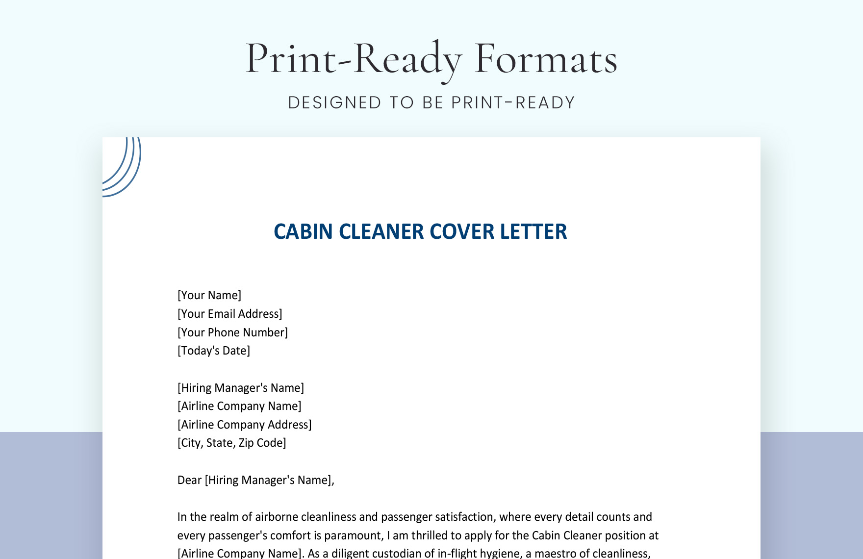 Cabin Cleaner Cover Letter