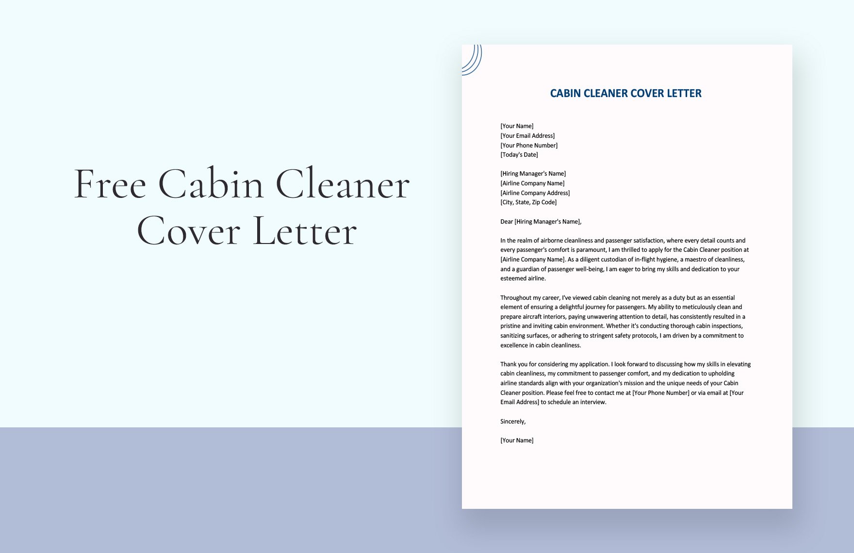 Cabin Cleaner Cover Letter in Word, Google Docs