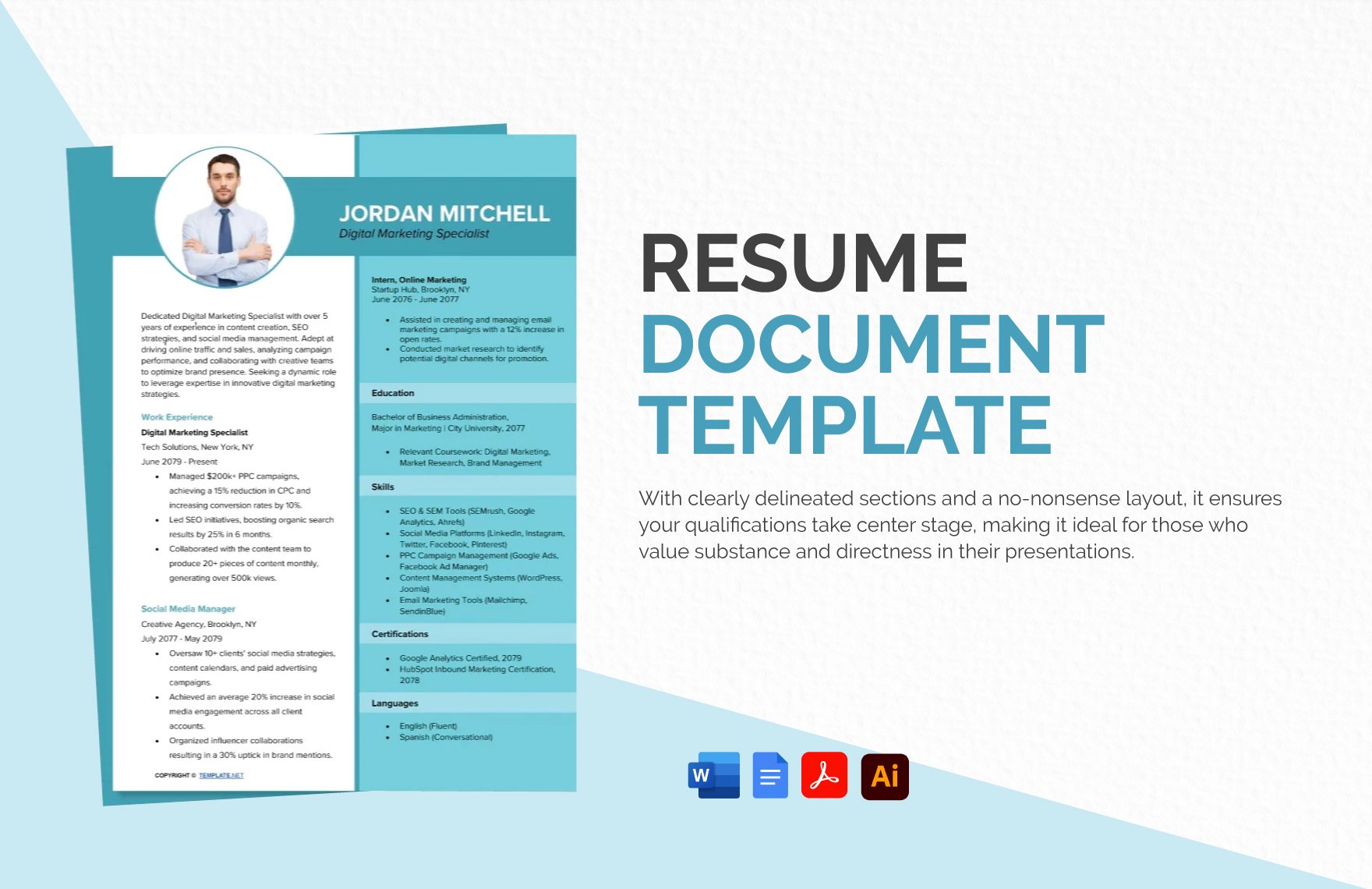 Free Resume Document Template in Word, Google Docs, PDF, Illustrator